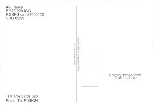 Flugzeuge Zivil Air France B 777 228 IGW F.GSPG c n 27609 201  Kat. Flug