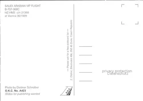 Flugzeuge Zivil Saudi Arabian VIP Flight B 707 368C HZ HM3 c n 21368 Kat. Flug