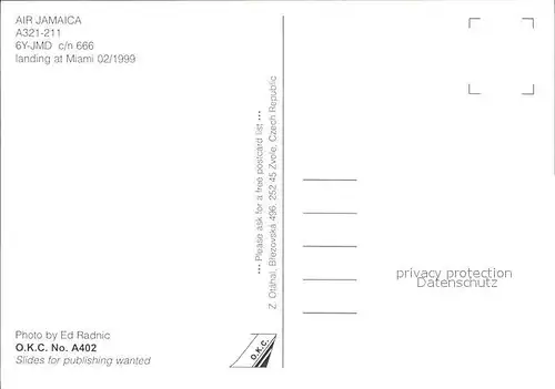 Flugzeuge Zivil Air Jamaica A321 211 6Y JMD c n 666 Kat. Flug