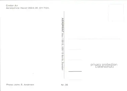Flugzeuge Zivil Cimber Air Aerospatiale Nord 262A 30 OY TOV Kat. Flug