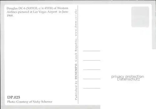 Flugzeuge Zivil Western Airlines Douglas DC 6 N93133 c n 45538 Kat. Flug