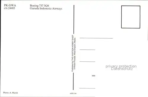 Flugzeuge Zivil PK GWA Boeing 737 3Q8 c n 24403 Garuda Indonesia Airways  Kat. Flug