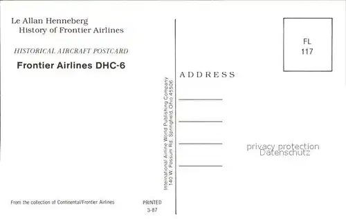 Flugzeuge Zivil Frontier Airlines DHC 6 N982FL Kat. Flug