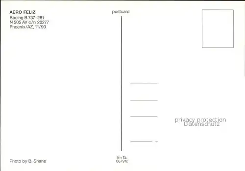 Flugzeuge Zivil Aero Feliz Boeing B.737 281 N505AV c n 20277 Kat. Flug