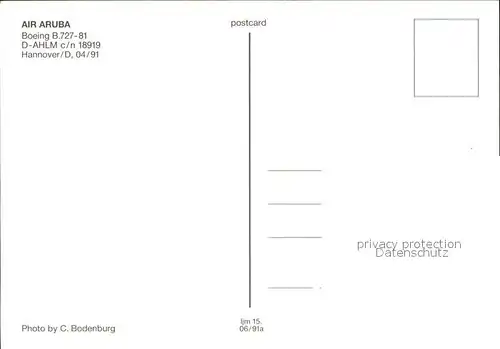 Flugzeuge Zivil Air Aruba Boeing B.727 81 D AHLM c n 18919 Kat. Flug