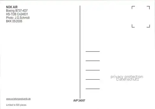Flugzeuge Zivil Nok Air Boeing B737 4D7 HS TDB Cn24831  Kat. Flug