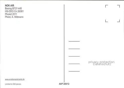Flugzeuge Zivil Nok Air Boeing B737 440 HS DDO Cn 26081 Kat. Flug