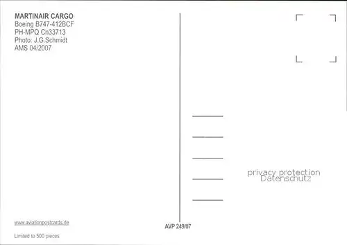 Flugzeuge Zivil Martinair Cargo Boeing B747 412BCF PH MPQ Cn33713 Kat. Flug