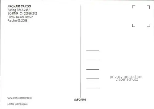Flugzeuge Zivil Pronair Cargo Boeing B747 245F EC KMR Cn 20826 242  Kat. Flug