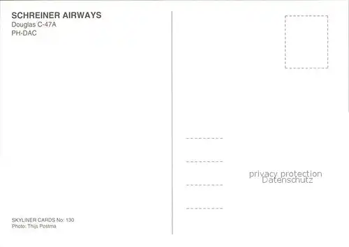 Flugzeuge Zivil Schreiner Airways Douglas C 47A PH DAC Kat. Flug