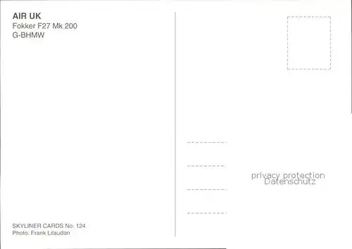 Flugzeuge Zivil Air UK Fokker F27 Mk200 G BHMW Kat. Flug