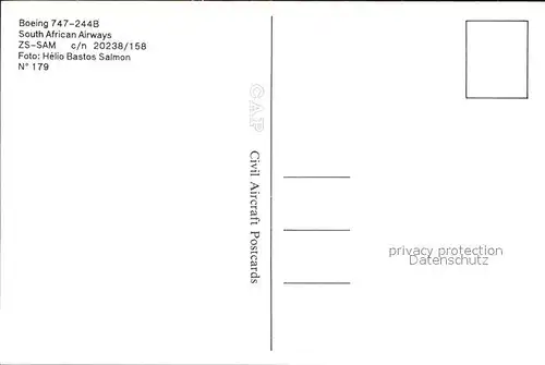 Flugzeuge Zivil South African Airways Boeing 747 244B ZS SAM c n 20238 158 Kat. Flug