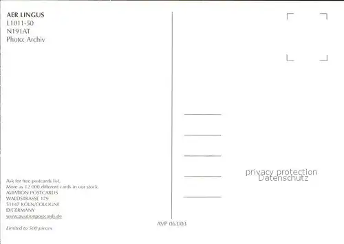 Flugzeuge Zivil Aer Lingus L1011 50 N191AT  Kat. Flug