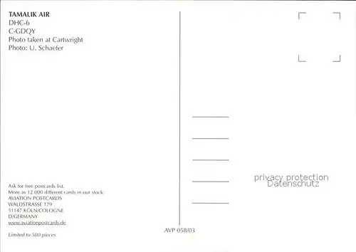 Flugzeuge Zivil Tamalik Air DHC 6 C GDQY  Kat. Flug