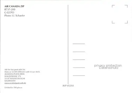 Flugzeuge Zivil Air Canada Zip B737 200 C GCPO Kat. Flug