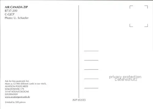 Flugzeuge Zivil Air Canada Zip B737 200 C GJCP Kat. Flug