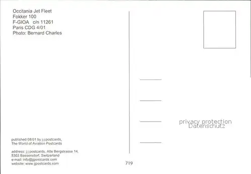 Flugzeuge Zivil Occitania Jet Fleet Fokker 100 F GIOA c n 11261  Kat. Flug