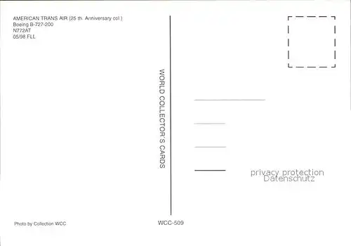 Flugzeuge Zivil American Trans Air Boein B 727 200 N772AT Kat. Flug