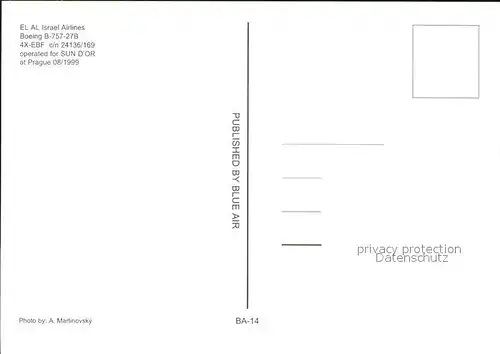 Flugzeuge Zivil El AL Israel Airlines Boeing B 757 27B 4X EBF c n 24136 169 4X EBF c n 24136 169 Kat. Flug