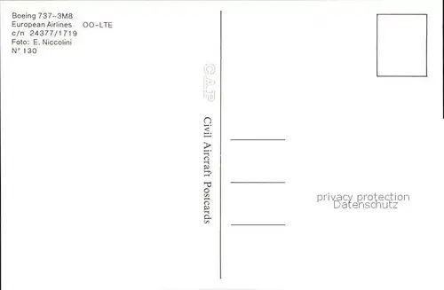 Flugzeuge Zivil European Airlines Boeing 737 3M8 OO LTE c n 24377 1719 Kat. Flug
