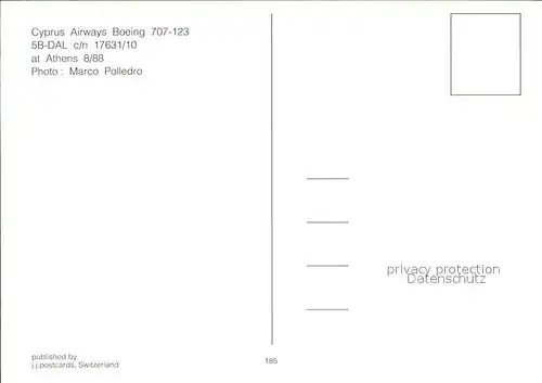 Flugzeuge Zivil Cyprus Airways Boeing 707 123 5B DAL c n 17631 10 Kat. Flug