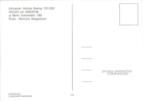 Flugzeuge Zivil Lithuanian Airlines Boeing 737 2Q8 HA LEH c n 22453 748 Kat. Flug