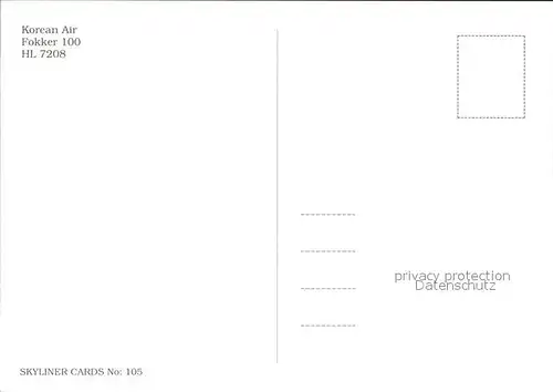 Flugzeuge Zivil Korean Air Fokker 100 HL 7208  Kat. Flug