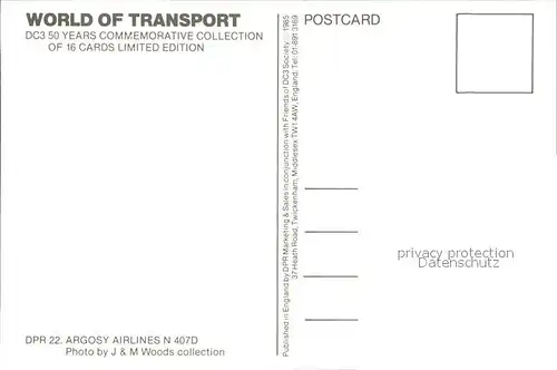 Flugzeuge Zivil Argosy Air Lines DC3 N407D Kat. Flug