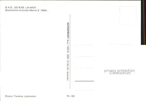 Flugzeuge Zivil Scandinavian S.A.S. DC 8 63 LN MOF Kat. Flug