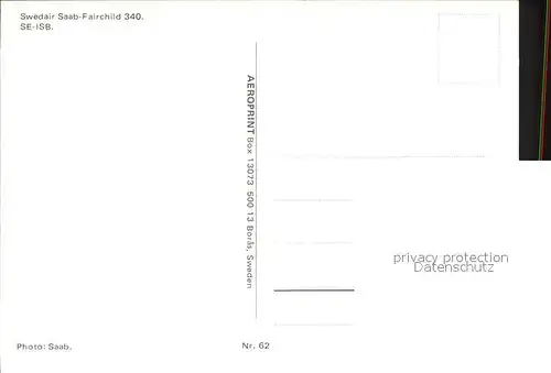 Flugzeuge Zivil Swedair Saab Fairchild 340 SE ISB  Kat. Flug