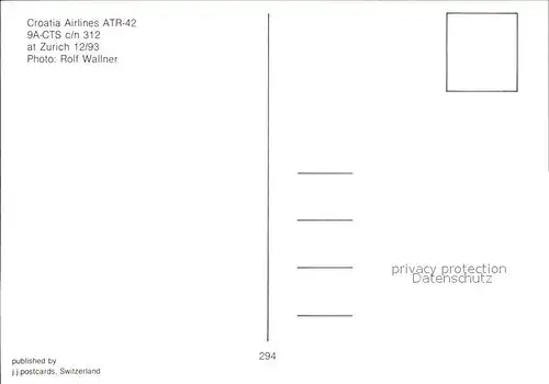 Flugzeuge Zivil Croatia Airlines ATR 42 9A CTS c n 312 Kat. Flug