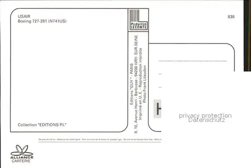 Flugzeuge Zivil USAir Boeing 727 281 N741US  Kat. Flug