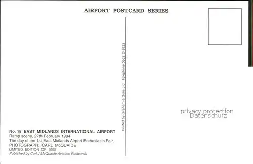 Flughafen Airport Aeroporto East Midlands International Airport  Kat. Flug