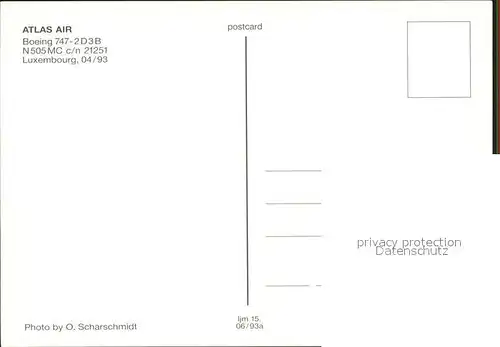 Flugzeuge Zivil Atlas Air Boeing 747 2D3B N505MC c n21251  Kat. Flug