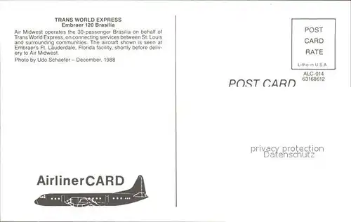Flugzeuge Zivil Trans World Express Embraer 120 Brasilia N128AM Kat. Flug