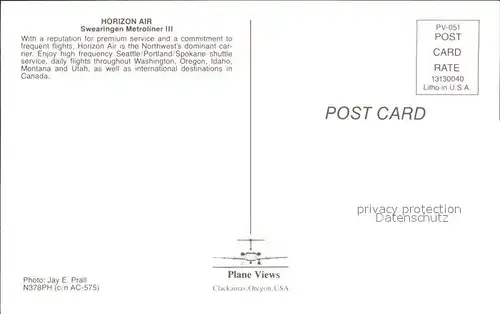 Flugzeuge Zivil Horizon Air Swearingen Metroliner III N378PH c n AC 575 Kat. Flug