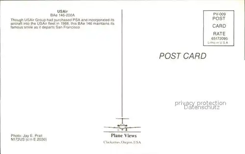 Flugzeuge Zivil USAir BAe 146 200A N172US c n E.2030 Kat. Flug