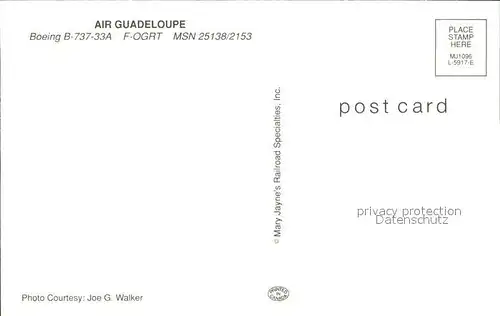 Flugzeuge Zivil Air Guadeloupe Boeing B 737 33A F OGRT MSN 25138 2153 Kat. Flug