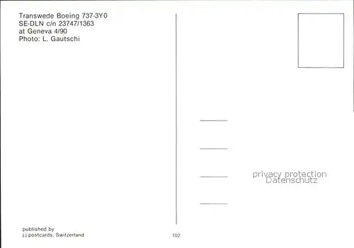 Flugzeuge Zivil Transwede Boeing 737 3Y0 SE DLN c n 23747 1363 Kat. Flug