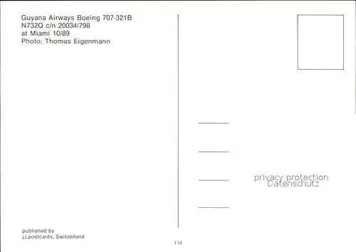 Flugzeuge Zivil Guyana Airways Boeing 707 321B N732Q c n 20034 798 Kat. Flug