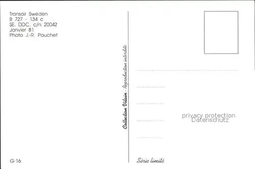 Flugzeuge Zivil Transair sweden B 727  134 c SE DDC c n 20042 Janvier 81 Kat. Flug