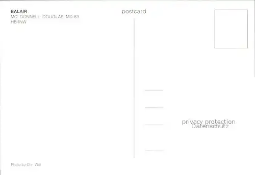 Flugzeuge Zivil Balair MC Donnell Douglas MD 83 HB INW Kat. Flug