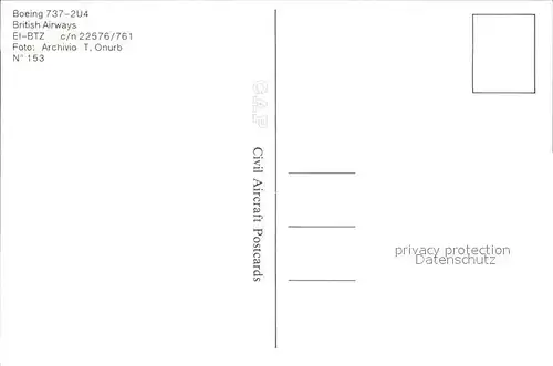 Flugzeuge Zivil Boeing 737 2U4 British Airways EI BTZ c n 22576 761 Kat. Flug