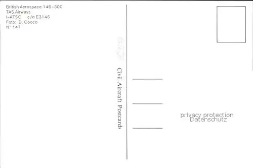 Flugzeuge Zivil British Aerospace 146 300 TAS Airways I ATSC c n E3146 Kat. Flug