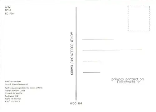 Flugzeuge Zivil ARM DC 3 EC FDH  Kat. Flug