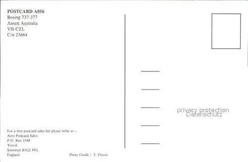 Flugzeuge Zivil Boeing 737 377 Ansett Australia VH CZL C n 23664 Kat. Flug