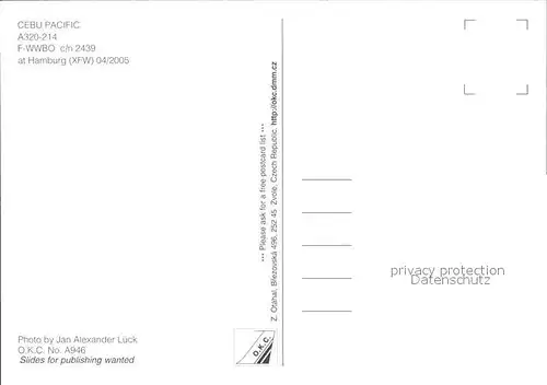 Flugzeuge Zivil Cebu Pacific A320 214 F WWBO c n 2439 Kat. Flug