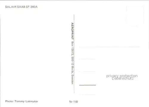 Flugzeuge Zivil Salair Saab SF 340A SE ISK Kat. Flug