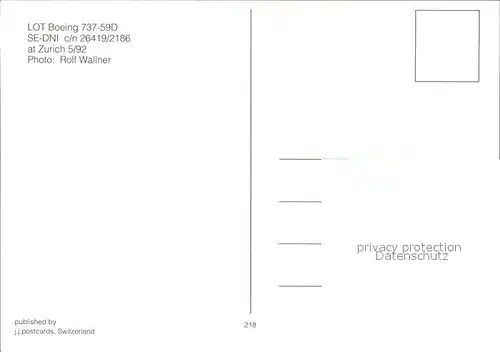Flugzeuge Zivil LOT Boeing 737 59D SE DNI c n 26419 2186 Kat. Flug