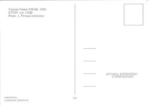 Flugzeuge Zivil Transair Fokker F28 Mk. 1000 C FTAY c n 11038 Kat. Flug